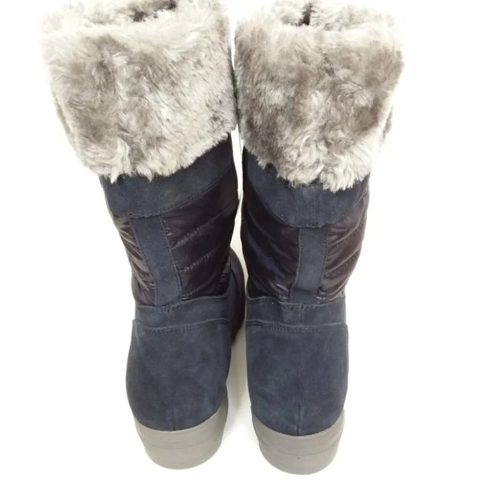Lands' End Wide Width Faux Fur Topped Boots Pull-on Navy 7.5D